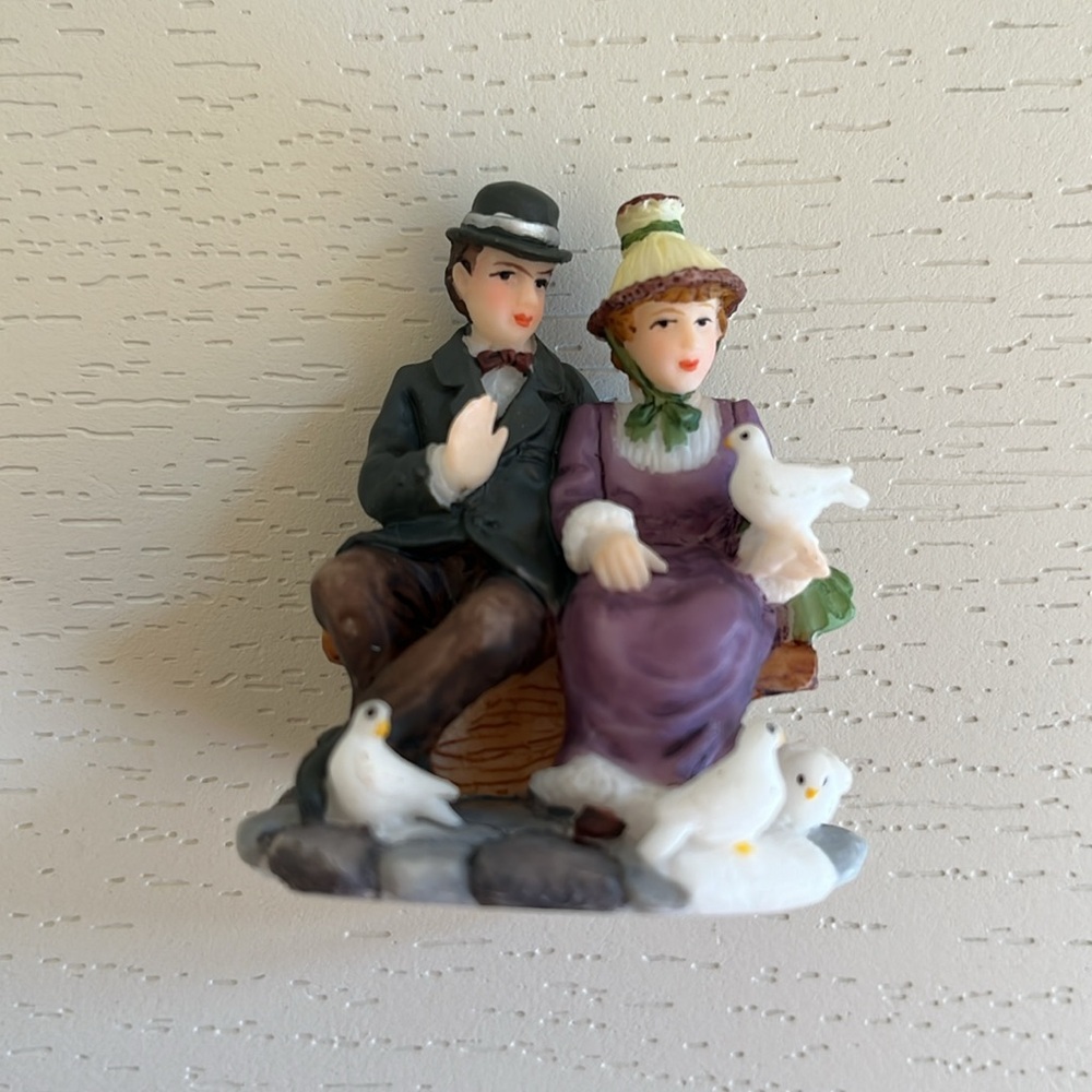 O’Well’s Christmas Village Accessory Resin Figurine - couple with Birds